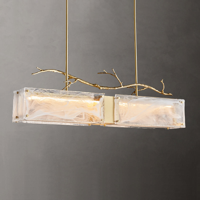 2-Light Island Light Modern Style Rectangular Shape Glass Pendant Lighting in Gold