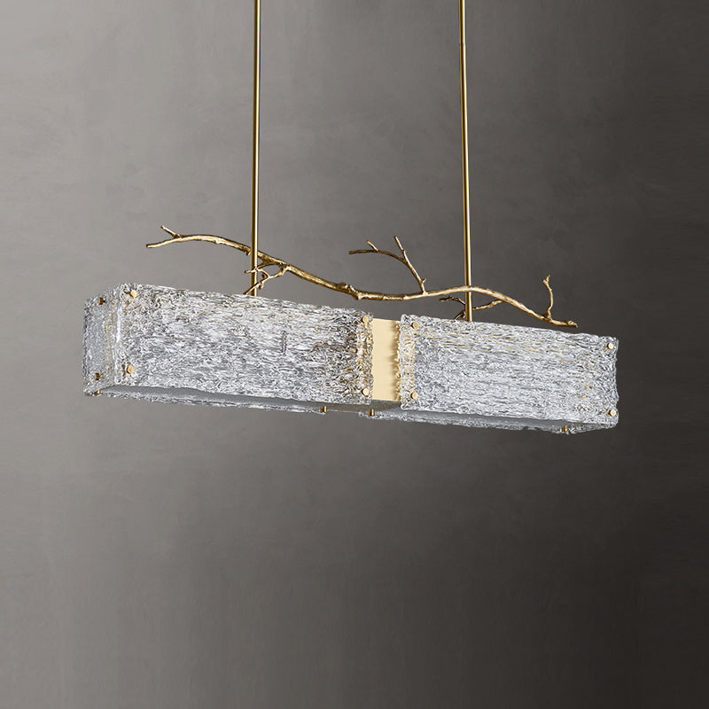 2-Light Island Light Modern Style Rectangular Shape Glass Pendant Lighting in Gold