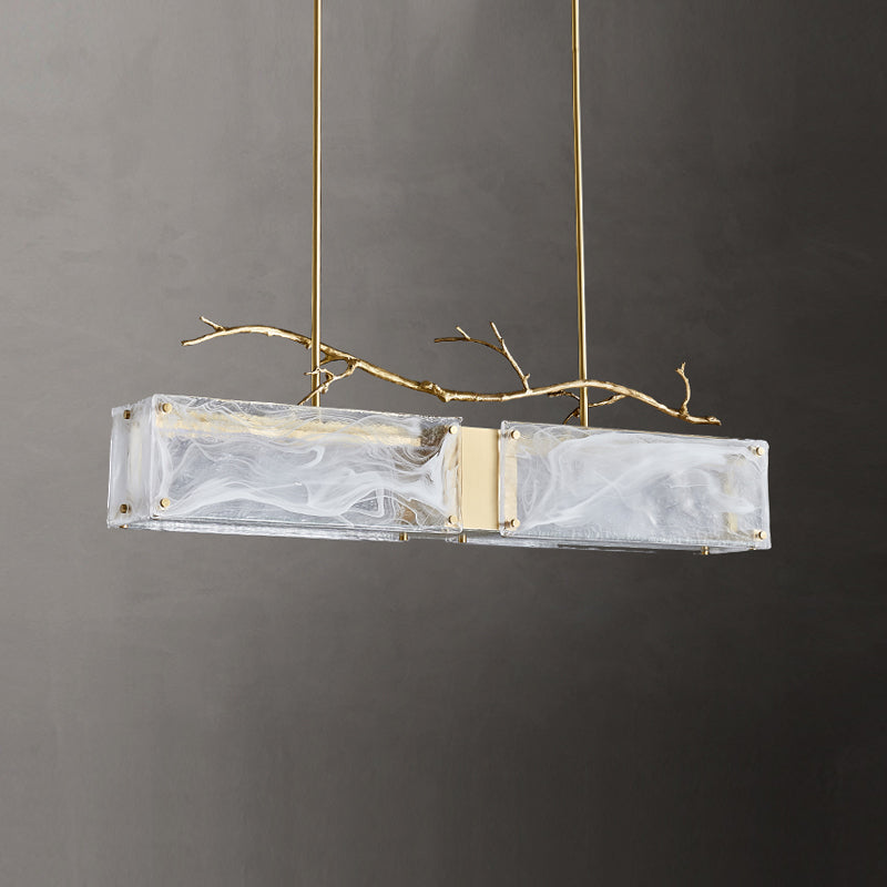 2-Light Island Light Modern Style Rectangular Shape Glass Pendant Lighting in Gold