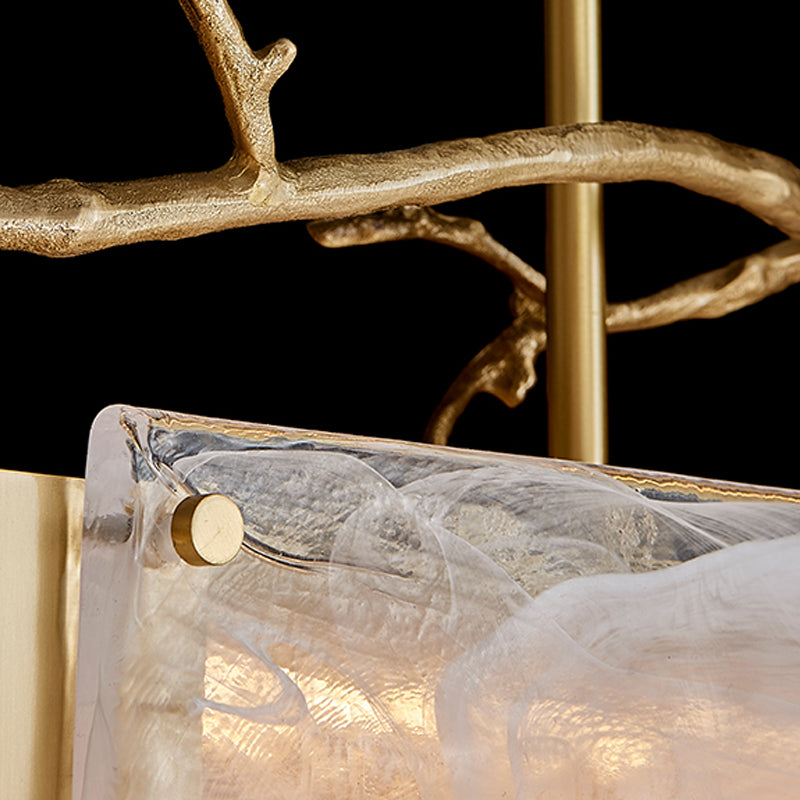 2-Light Island Light Modern Style Rectangular Shape Glass Pendant Lighting in Gold