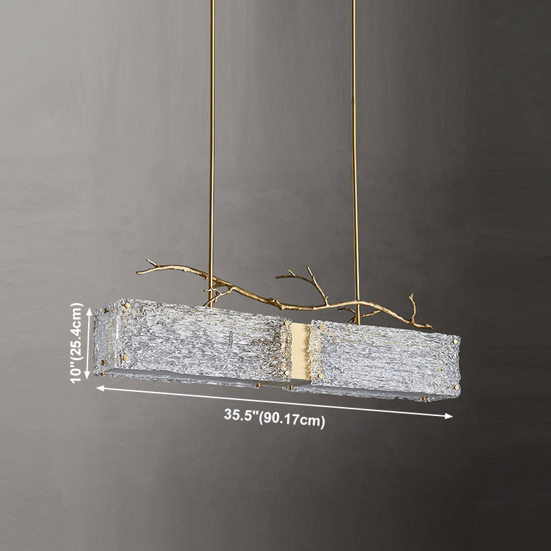 2-Light Island Light Modern Style Rectangular Shape Glass Pendant Lighting in Gold