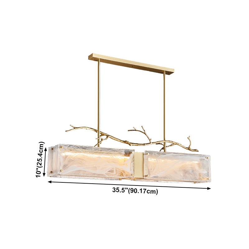 2-Light Island Light Modern Style Rectangular Shape Glass Pendant Lighting in Gold