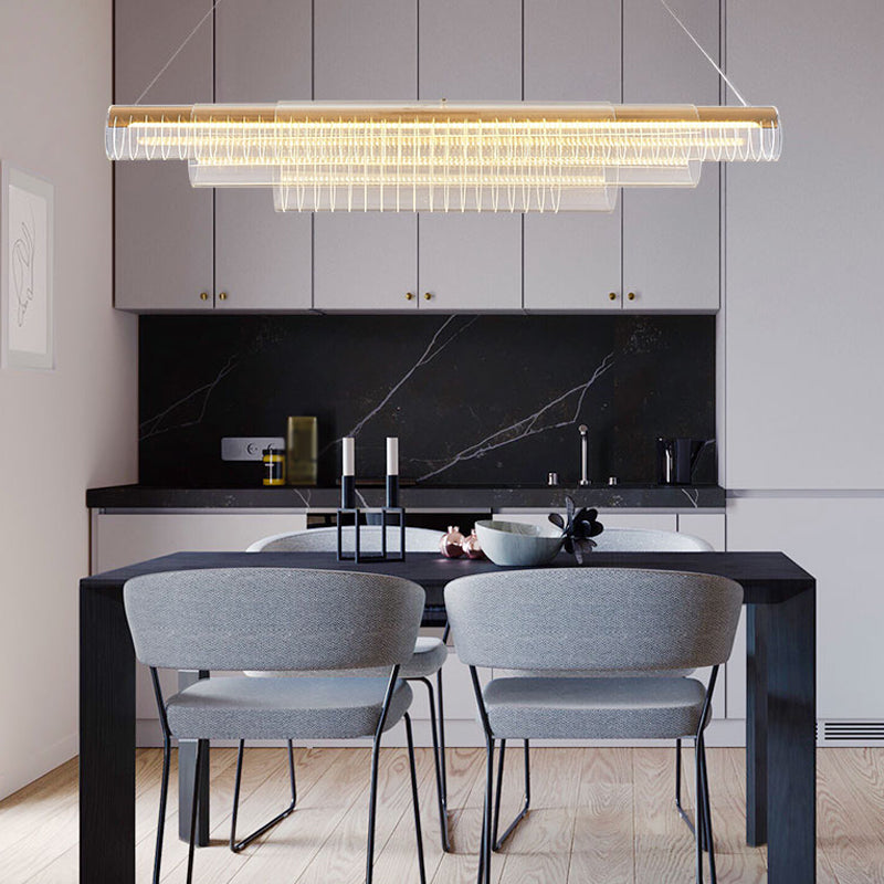 Modern Simple Glass Island Pendant 1 Light Island Light in Gold for Restaurant