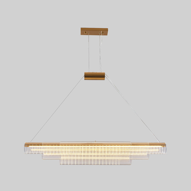Modern Simple Glass Island Pendant 1 Light Island Light in Gold for Restaurant
