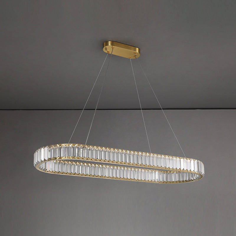 Crystal Oval Island Lighting Contemporary Minimalism LED Living Room Chandelier Lighting