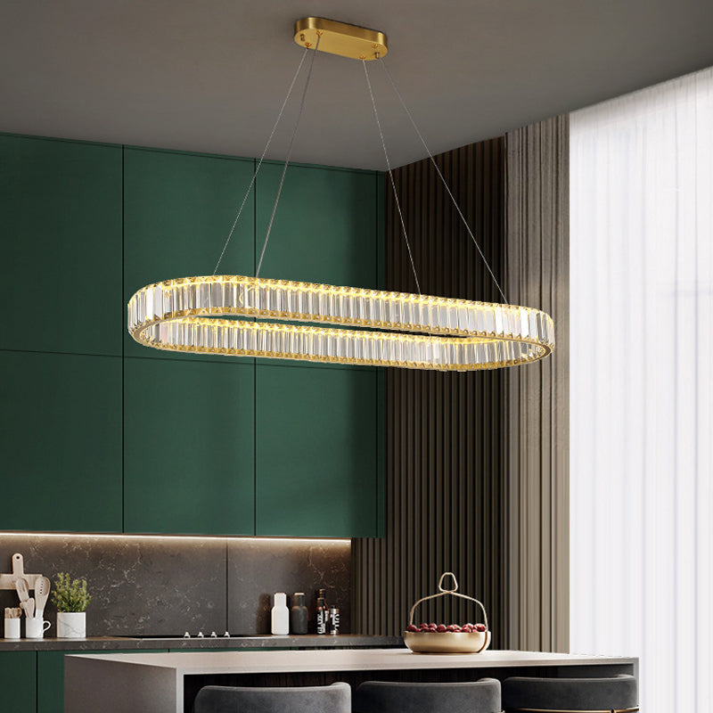 Crystal Oval Island Lighting Contemporary Minimalism LED Living Room Chandelier Lighting