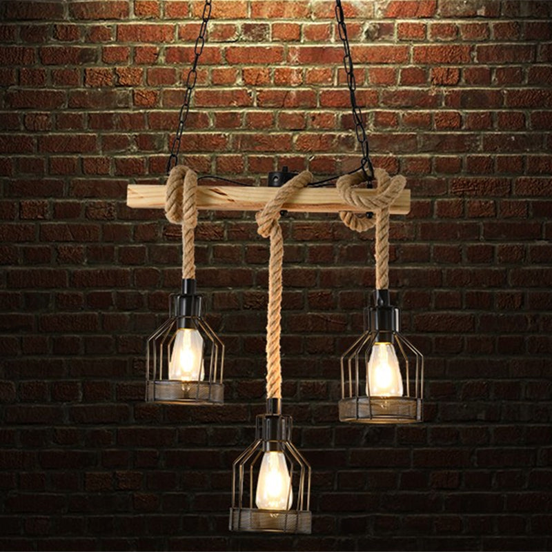 Industrial Style Hemp Rope Pendant Light Retro Hanging Light for Living Room