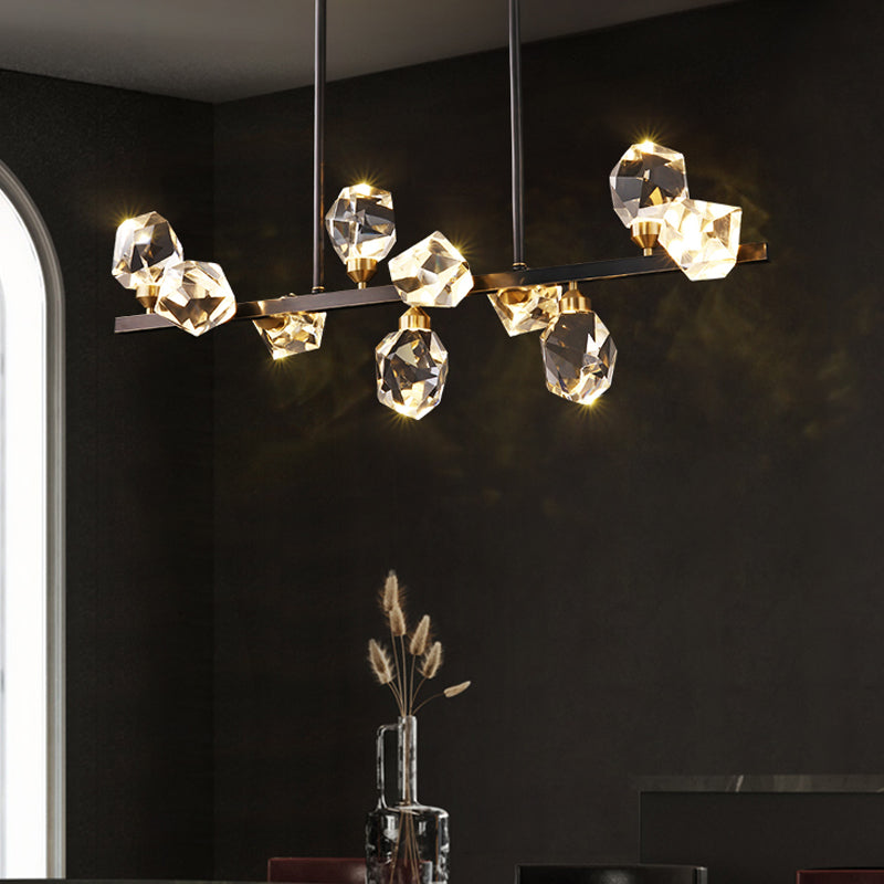Modern Style Simple Island Pendant Geometric Shade Crystal Island Light for Restaurant