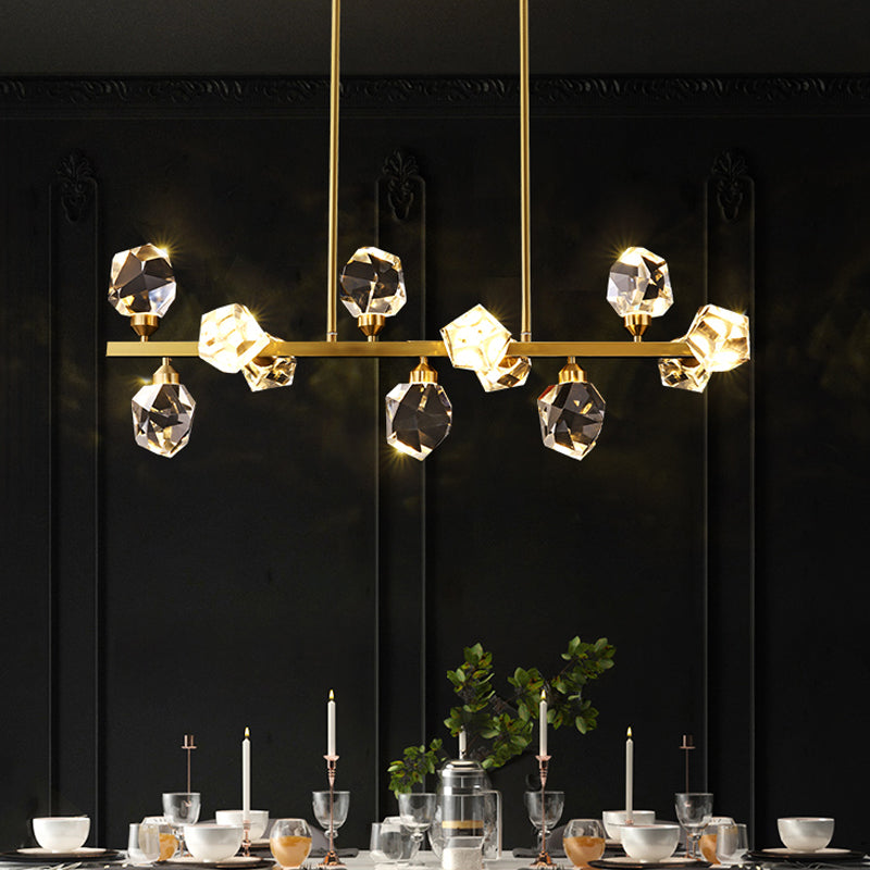 Modern Style Simple Island Pendant Geometric Shade Crystal Island Light for Restaurant