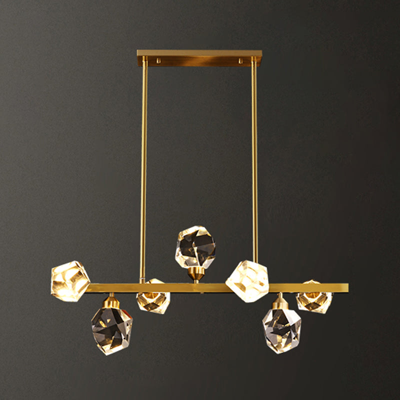 Modern Style Simple Island Pendant Geometric Shade Crystal Island Light for Restaurant