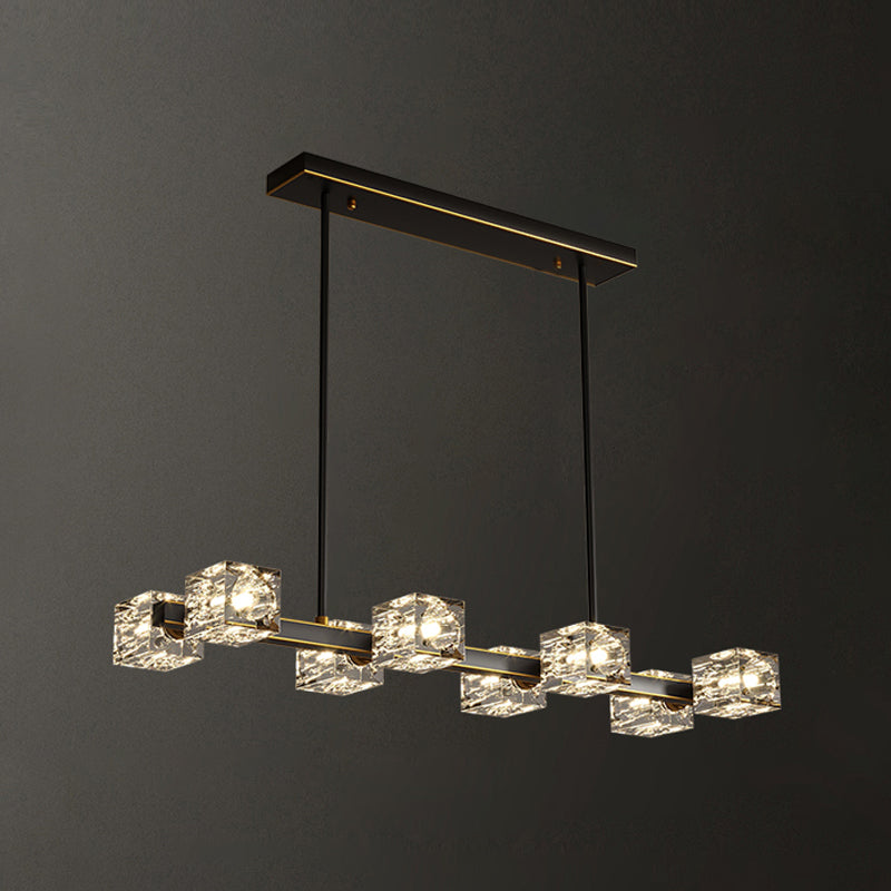 Modern Style Simple Island Pendant Geometric Shade Crystal Island Light for Restaurant