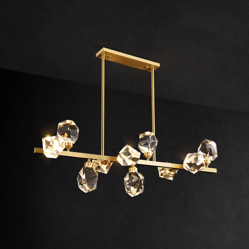 Modern Style Simple Island Pendant Geometric Shade Crystal Island Light for Restaurant