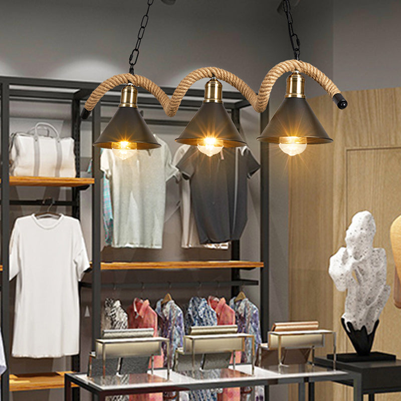American Industrial Hemp Rope Pendant Light Vintage Hanging Light for Loft Living Room