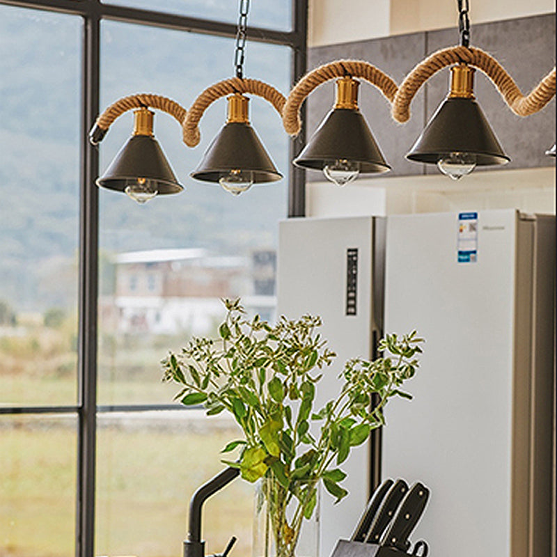 American Industrial Hemp Rope Pendant Light Vintage Hanging Light for Loft Living Room