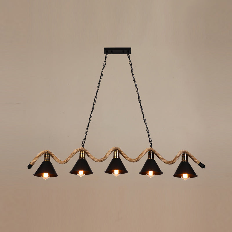 American Industrial Hemp Rope Pendant Light Vintage Hanging Light for Loft Living Room