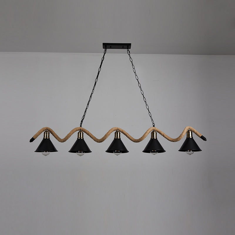 American Industrial Hemp Rope Pendant Light Vintage Hanging Light for Loft Living Room