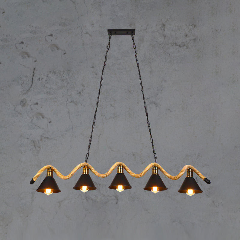 American Industrial Hemp Rope Pendant Light Vintage Hanging Light for Loft Living Room