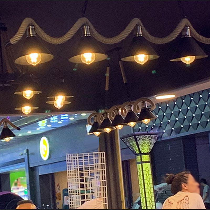 American Industrial Hemp Rope Pendant Light Vintage Hanging Light for Loft Living Room