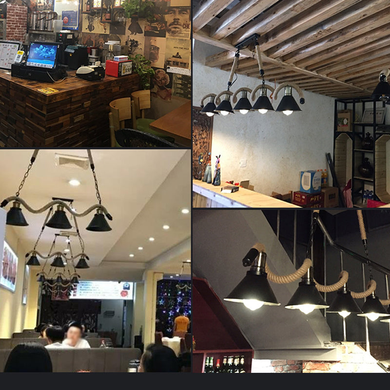 American Industrial Hemp Rope Pendant Light Vintage Hanging Light for Loft Living Room
