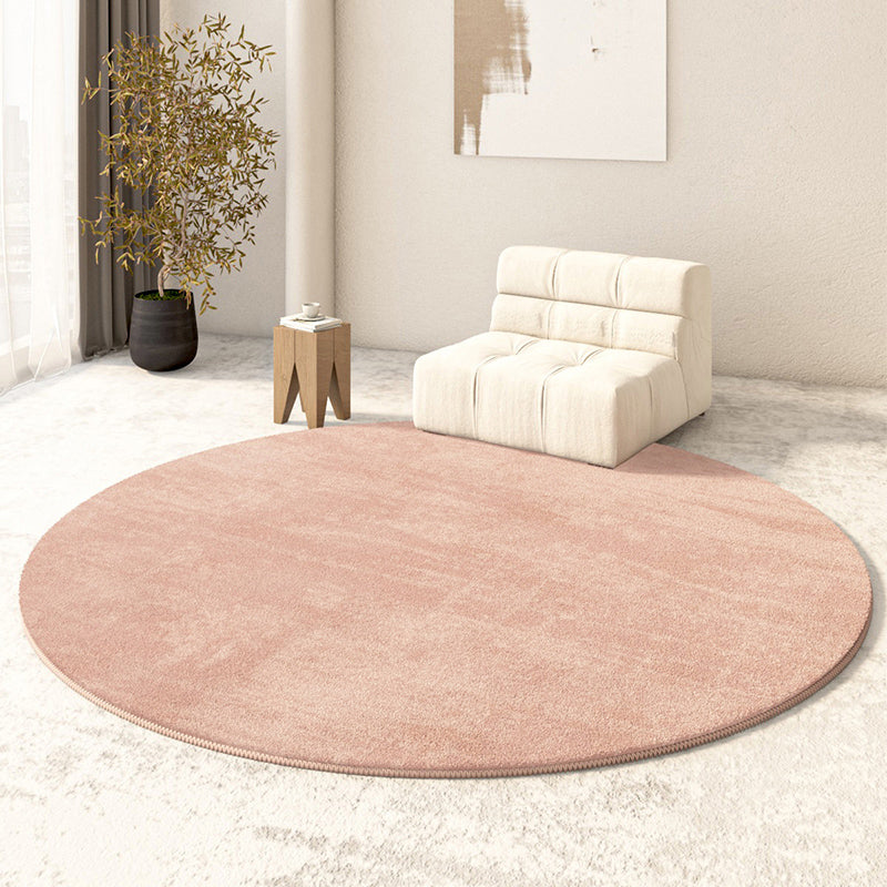 Round Plain Shag Area Rug Polyester Modern Carpet Non-Slip Backing Indoor Rug for Living Room