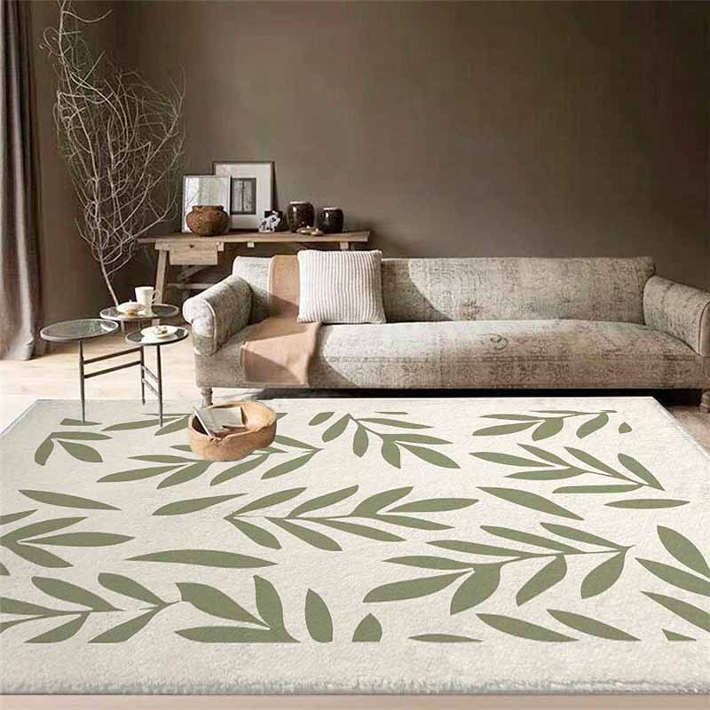 Modern Flower Pattern Carpet Green Polyester Area Rug Non-Slip Backing Area Rug for Home Decor