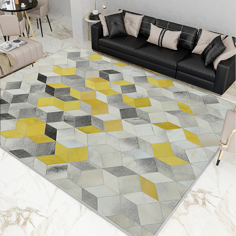 Gold Modern Rug Polyester Abstract Pattern Rug Non-Slip Backing Rug for Home Decor