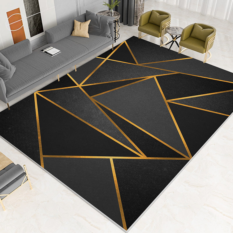 Gold Modern Rug Polyester Abstract Pattern Rug Non-Slip Backing Rug for Home Decor