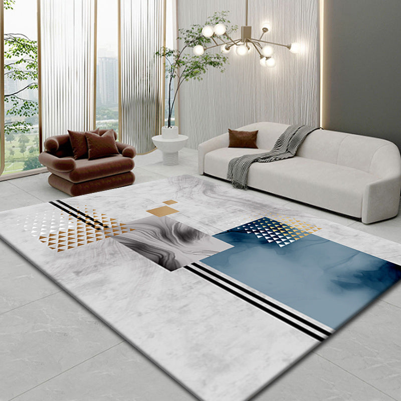 Modern Area Rug Leisure Contrast Panel Carpet Polyester Living Room Area Rug with Non-Slip Backing