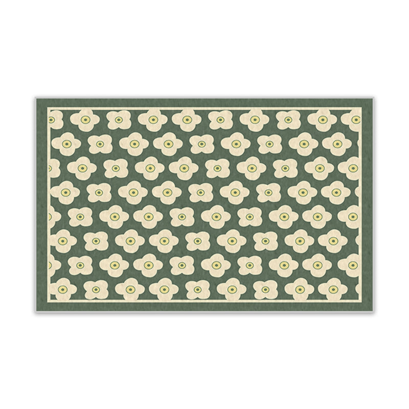 Green Modern Carpet Flower Pattern Polyester Area Rug Anti-Slip Easy Care Rug for Home Decor