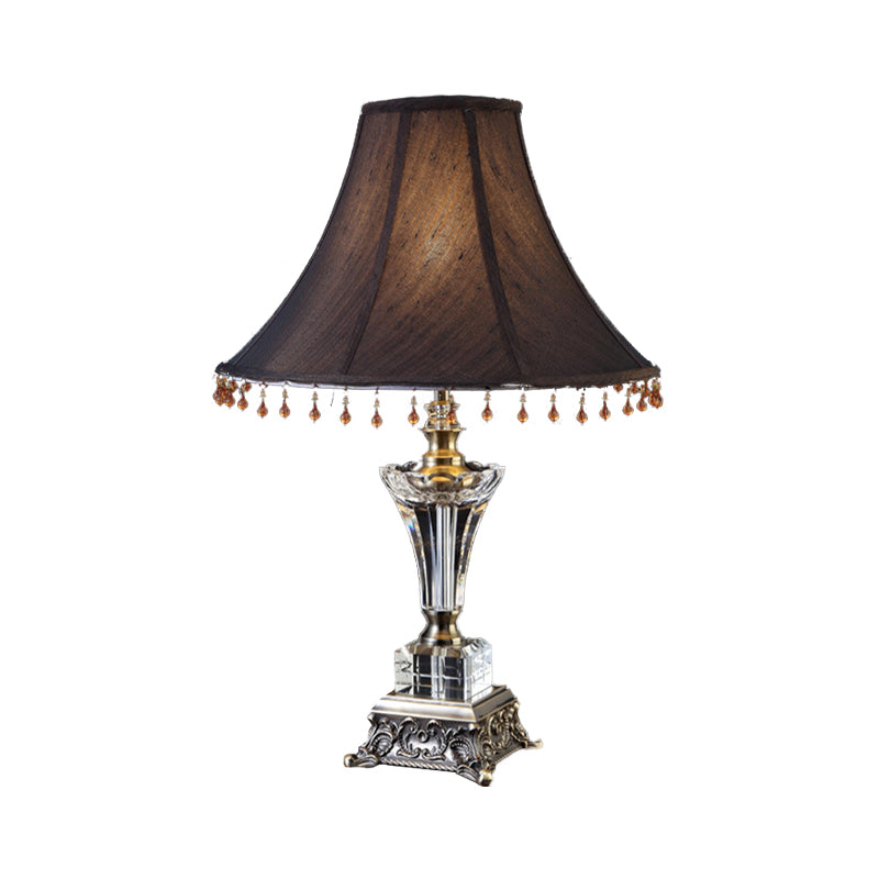 Black Bell Task Lamp Moderne 1-lamps stoffen tafellamp met gesneden bronzen metalen voet