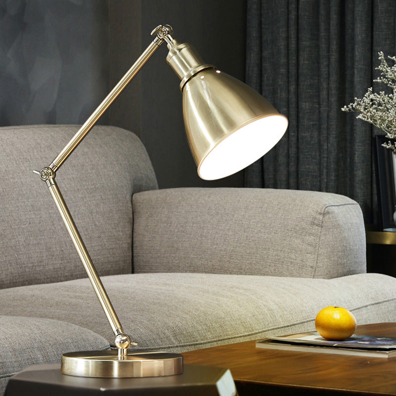Conical Table Lamp Post-Modern Metal 1-Head Living Room Nightstand Lighting in Gold with Swing Arm