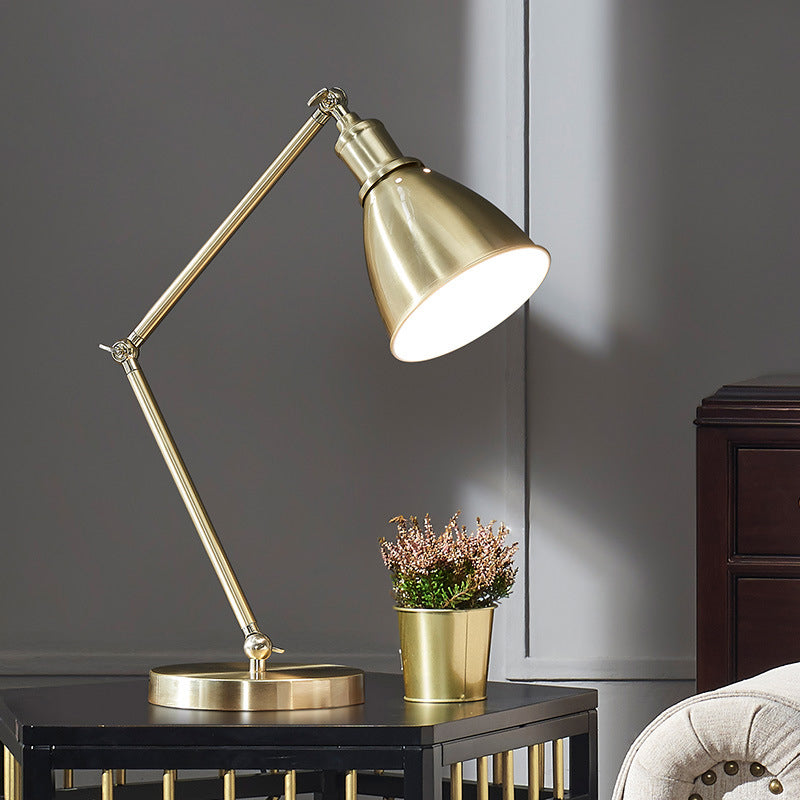 Conical Table Lamp Post-Modern Metal 1-Head Living Room Nightstand Lighting in Gold with Swing Arm