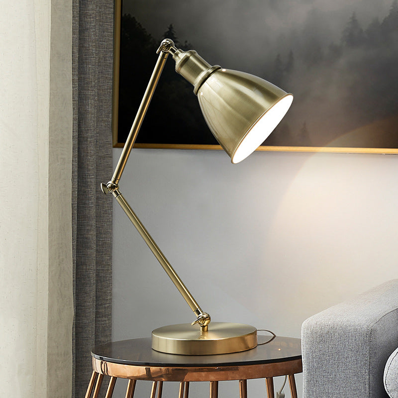 Conical Table Lamp Post-Modern Metal 1-Head Living Room Nightstand Lighting in Gold with Swing Arm