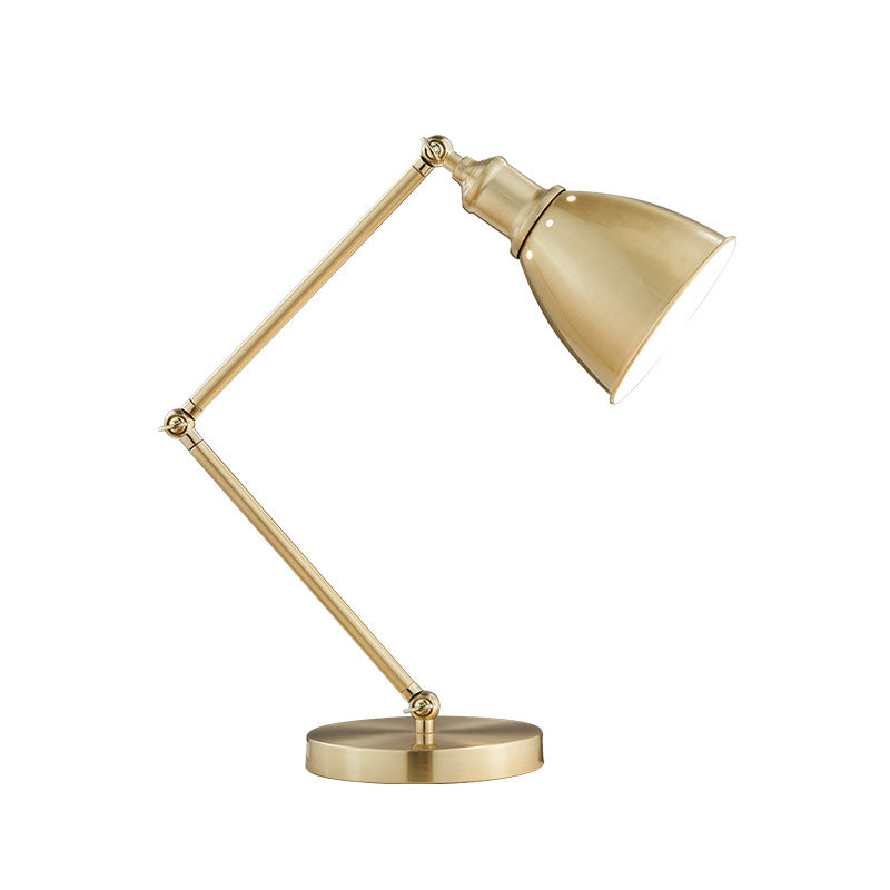 Conical Table Lamp Post-Modern Metal 1-Head Living Room Nightstand Lighting in Gold with Swing Arm