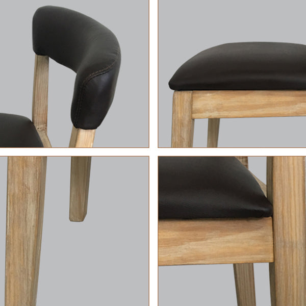 Silla lateral casera de estilo campestre, silla tapizada de madera con respaldo abierto para comedor