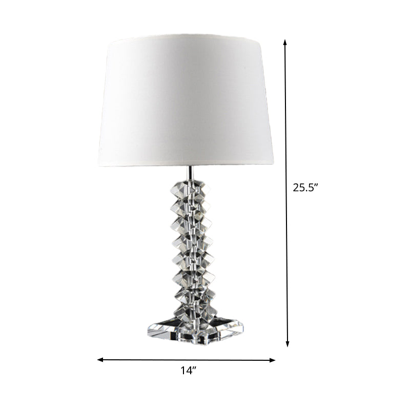 Lámpara de mesa de noche moderna de 1 bombilla con luz de escritorio cónica de tela en blanco con base de cristal
