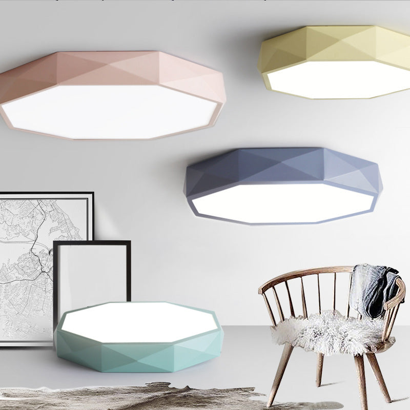 Modern Concise LED Flush Mount Iron Geometric Macaroon Ceiling Light with Acrylic Shade