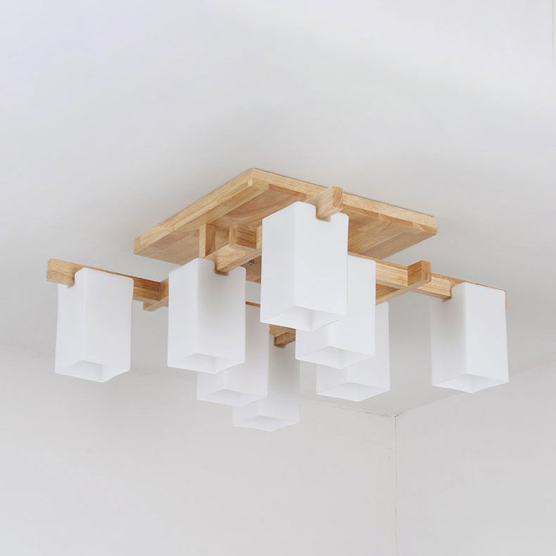 Wooden Geometric Ceiling Fixture in Modern Concise Style Glass Indoor Flush Mount