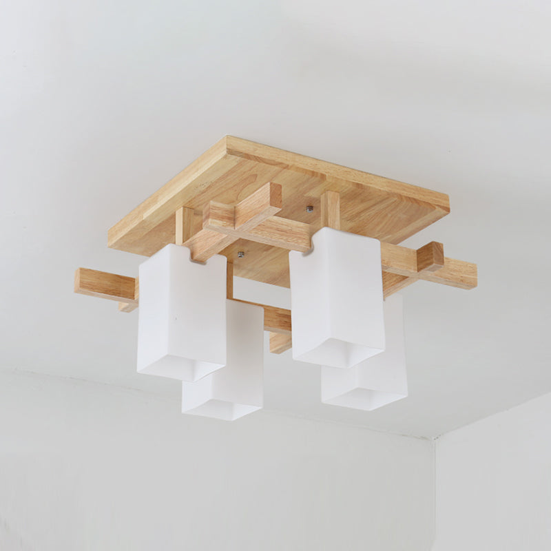 Wooden Geometric Ceiling Fixture in Modern Concise Style Glass Indoor Flush Mount