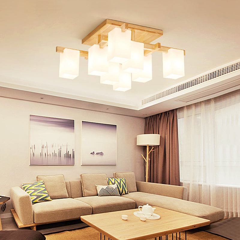 Wooden Geometric Ceiling Fixture in Modern Concise Style Glass Indoor Flush Mount