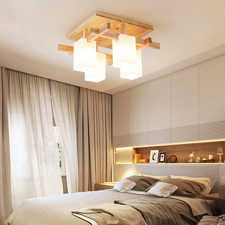 Wooden Geometric Ceiling Fixture in Modern Concise Style Glass Indoor Flush Mount