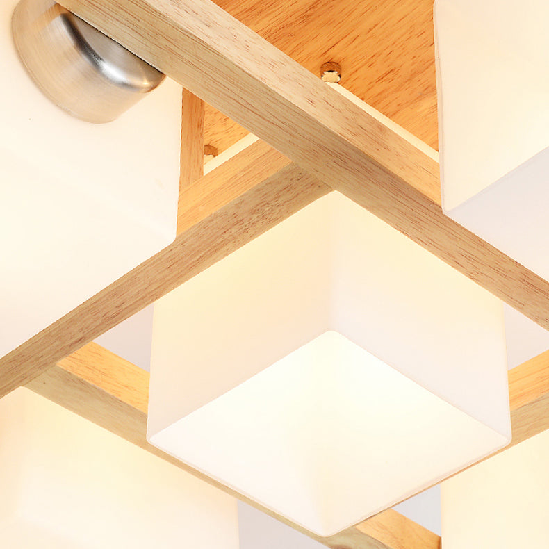 Wooden Geometric Ceiling Fixture in Modern Concise Style Glass Indoor Flush Mount