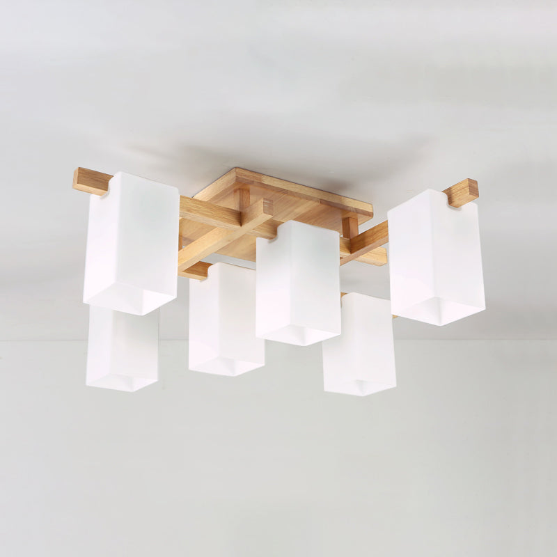 Wooden Geometric Ceiling Fixture in Modern Concise Style Glass Indoor Flush Mount
