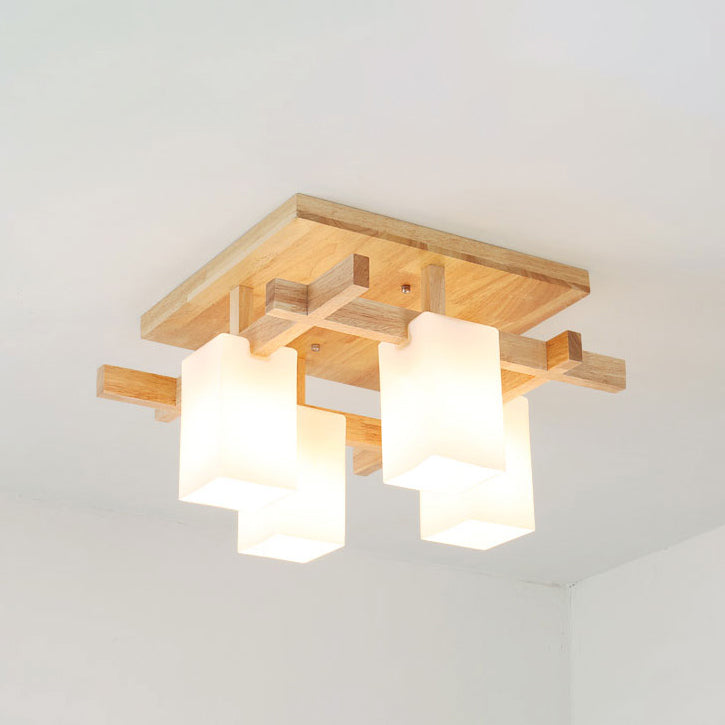 Wooden Geometric Ceiling Fixture in Modern Concise Style Glass Indoor Flush Mount