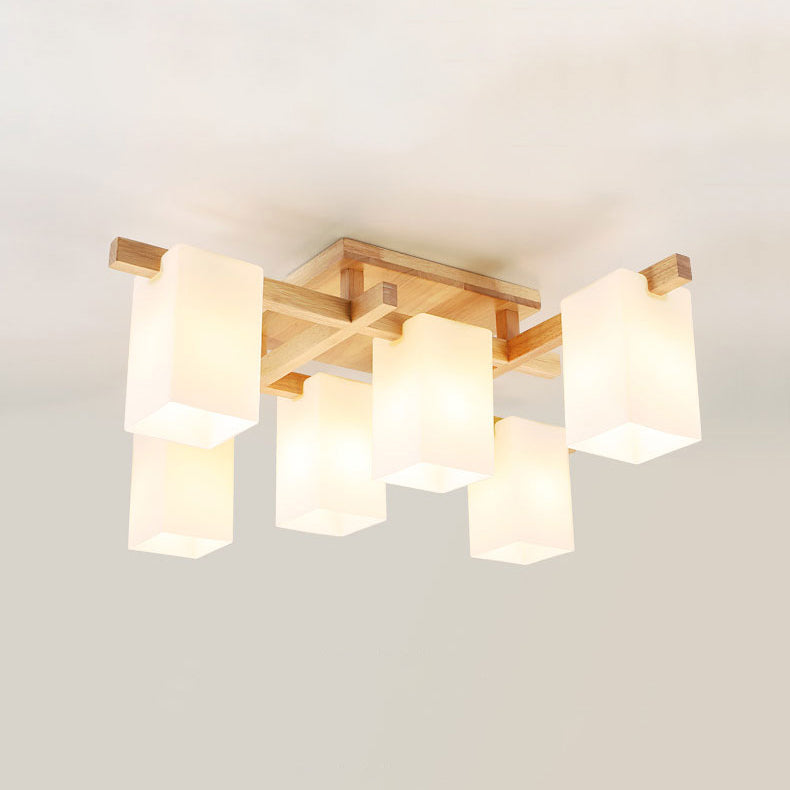 Wooden Geometric Ceiling Fixture in Modern Concise Style Glass Indoor Flush Mount