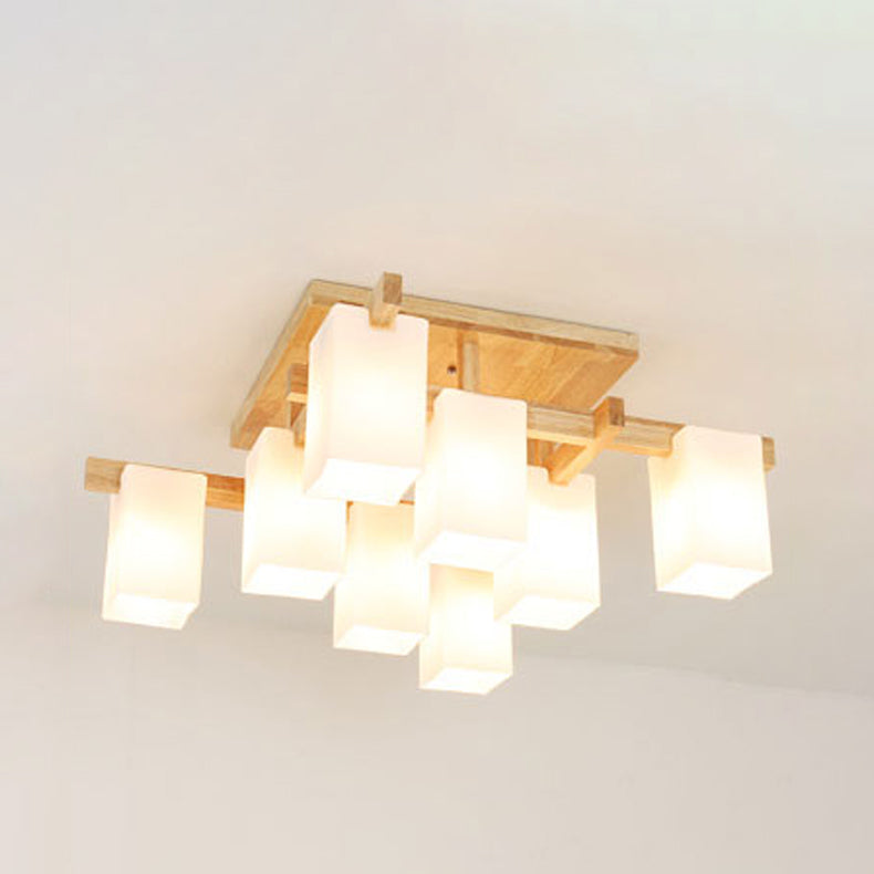 Wooden Geometric Ceiling Fixture in Modern Concise Style Glass Indoor Flush Mount