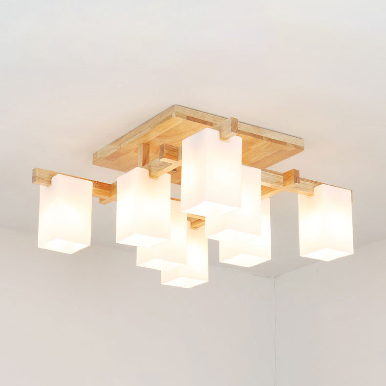 Wooden Geometric Ceiling Fixture in Modern Concise Style Glass Indoor Flush Mount