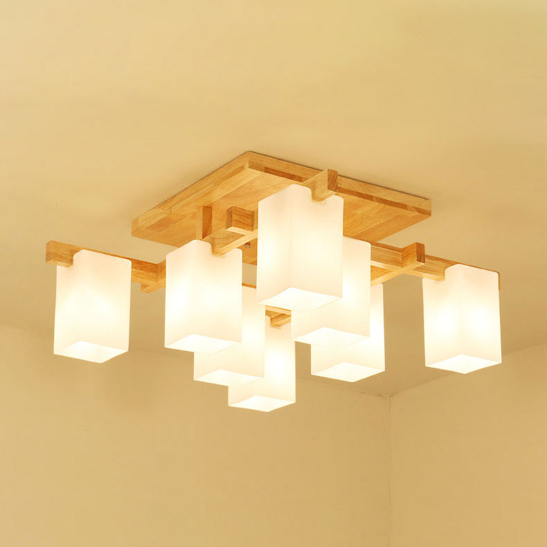 Wooden Geometric Ceiling Fixture in Modern Concise Style Glass Indoor Flush Mount