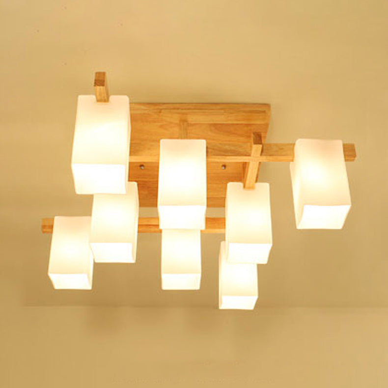 Wooden Geometric Ceiling Fixture in Modern Concise Style Glass Indoor Flush Mount