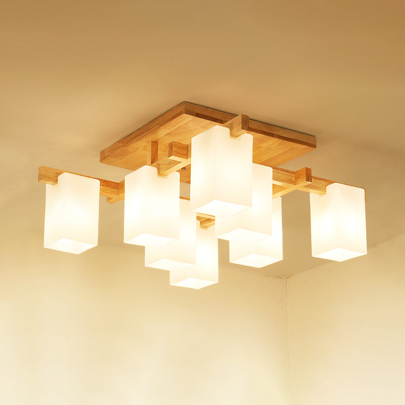 Wooden Geometric Ceiling Fixture in Modern Concise Style Glass Indoor Flush Mount